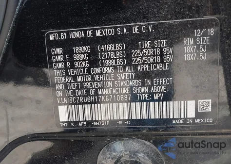 2019 Honda Hr-V Sport z USA, uszkodzony, nr VIN 3CZRU6H17KG710887